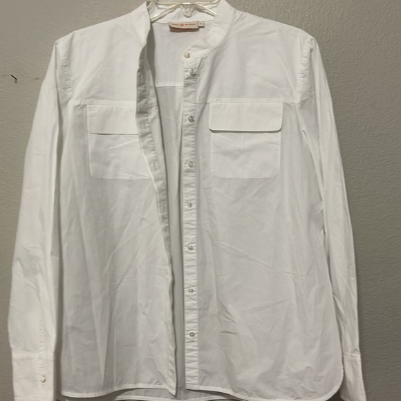 TORY BURCH WOMEN'S ALLISON POPLIN WHITE BUTTON DOWN TOP - Picture 11 of 15